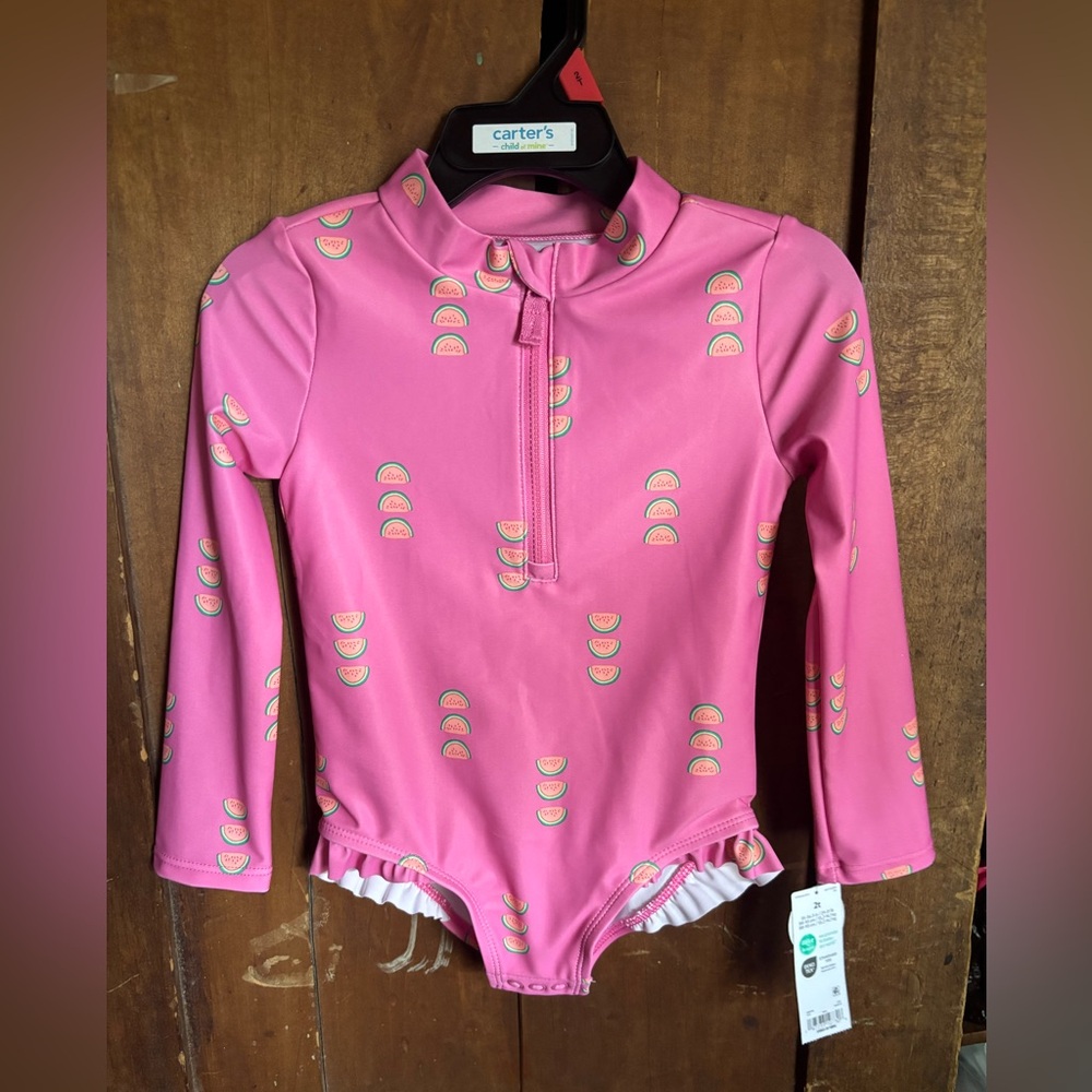 Bubblegum Pink Watermelon Print Kids Swimwear Rash Guard Swimsuit NEW!